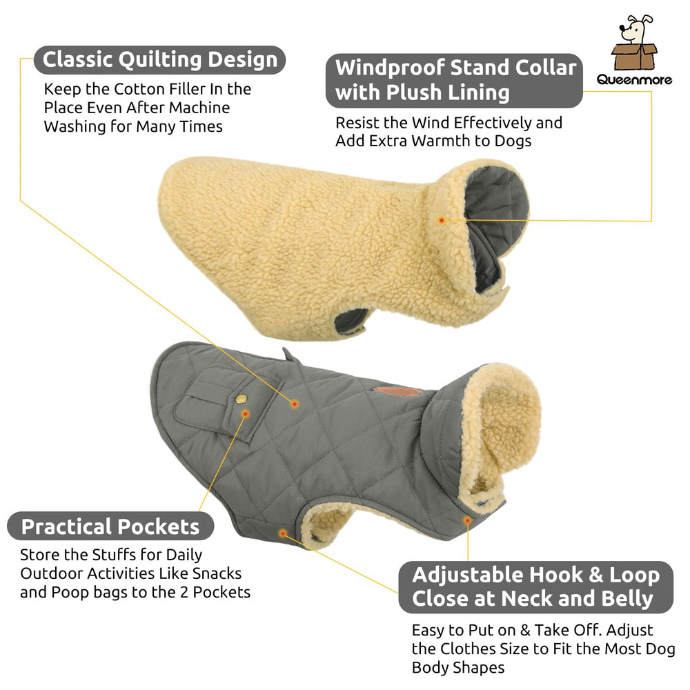 Queenmore dog winter coat close-up showing its plush sherpa lining.