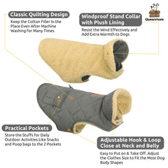 Queenmore dog winter coat close-up showing its plush sherpa lining.
