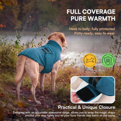 Queenmore dog fleece sweater with decorative ribbons on the back.