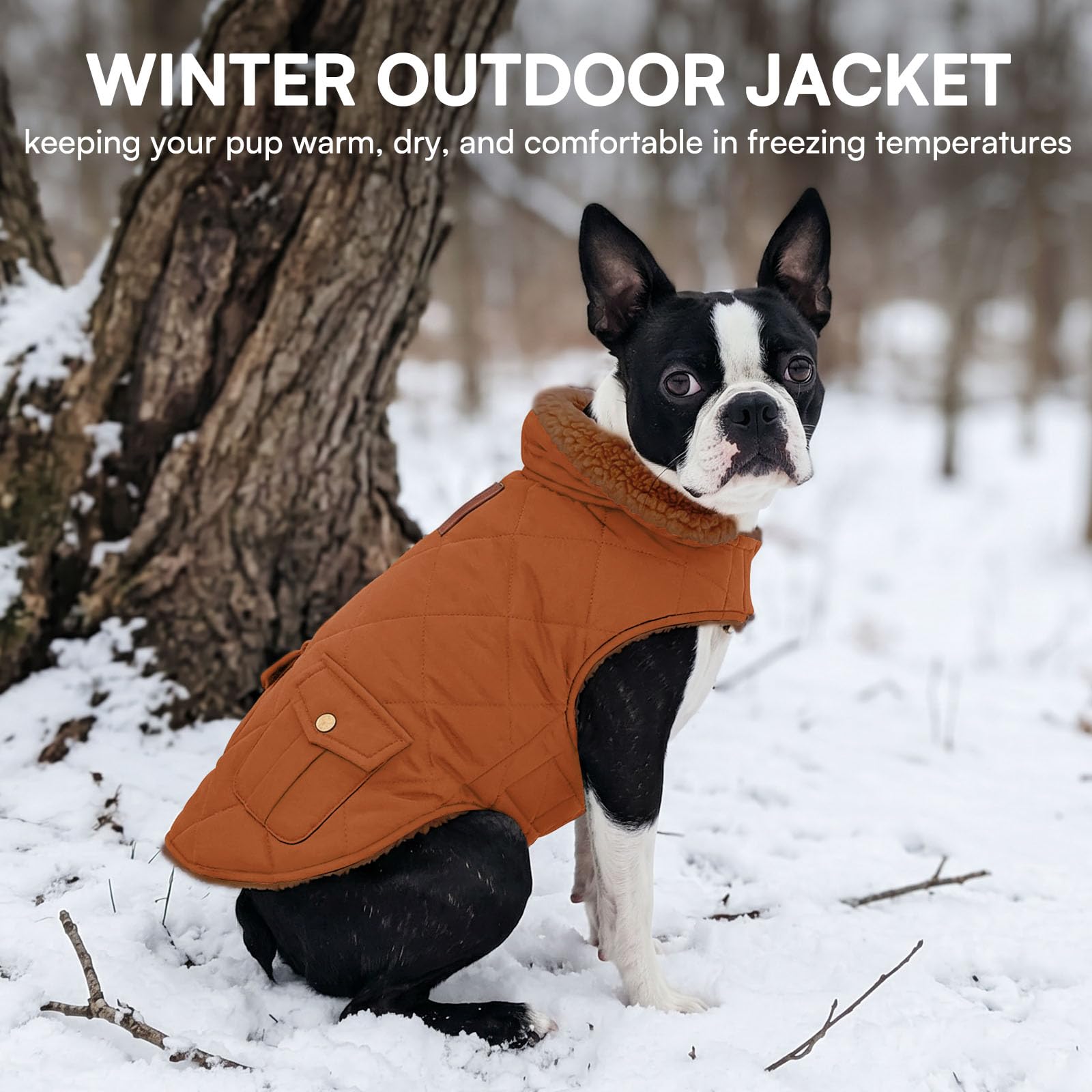 Queenmore dog jacket with its quilted storage pockets at the back.