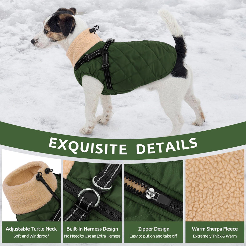 Queenmore dog jacket chest harness detail showing the integrated harness design.
