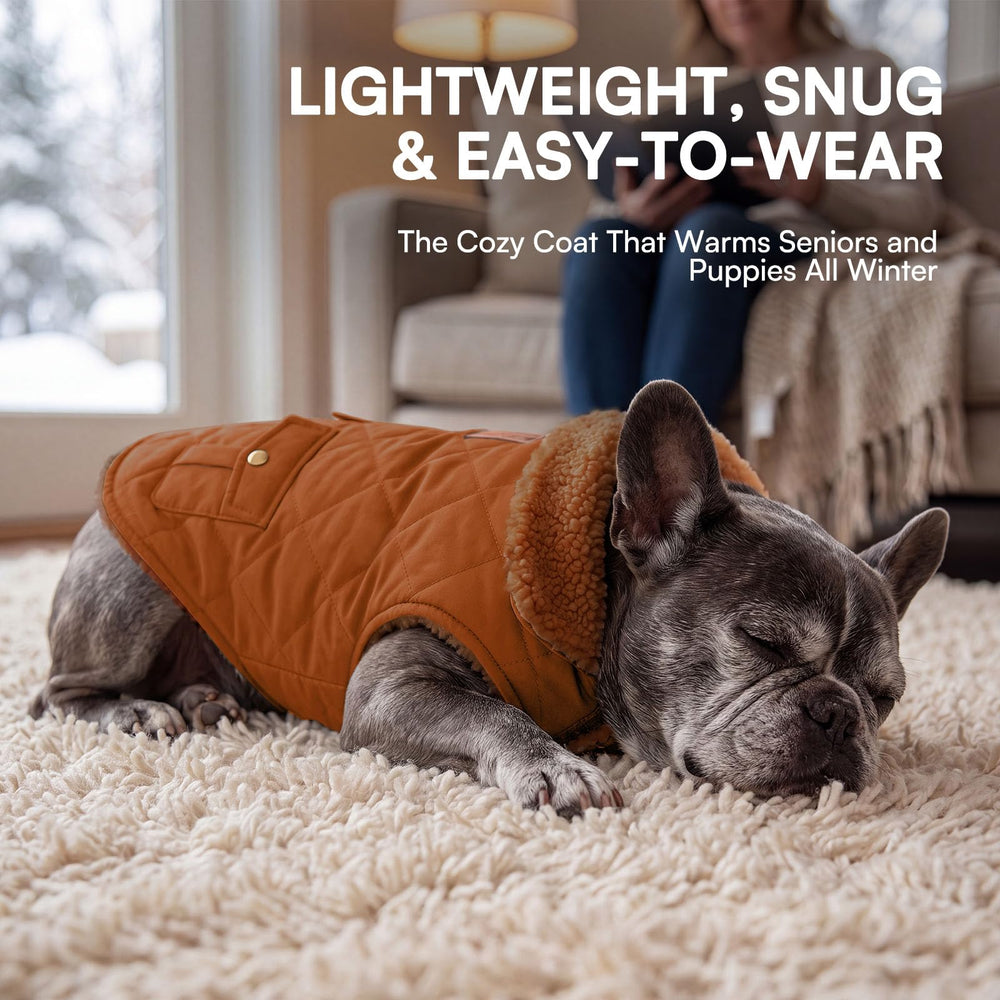 Queenmore dog jacket with the turn-down collar raised.