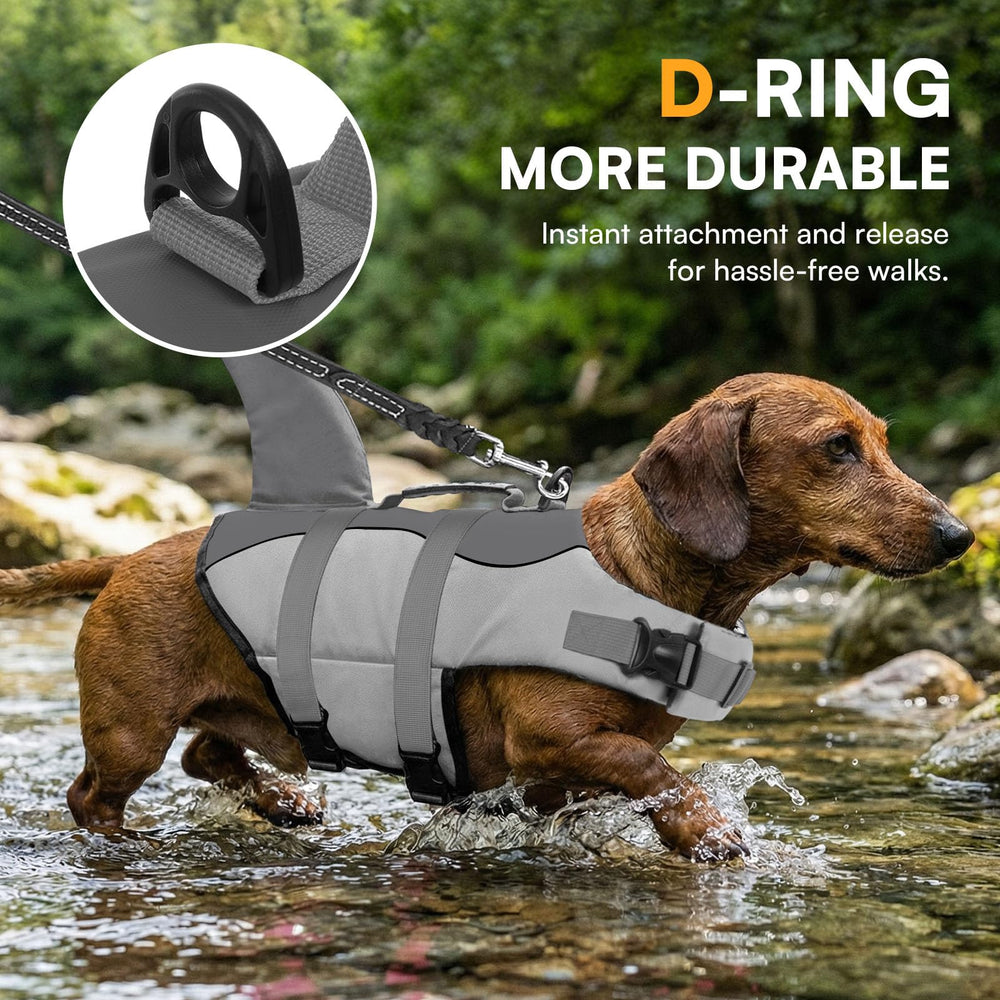 Queenmore dog life jacket showing its adjustable straps and fastening points.