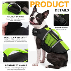 Queenmore dog life jacket showing its rear rescue handle.