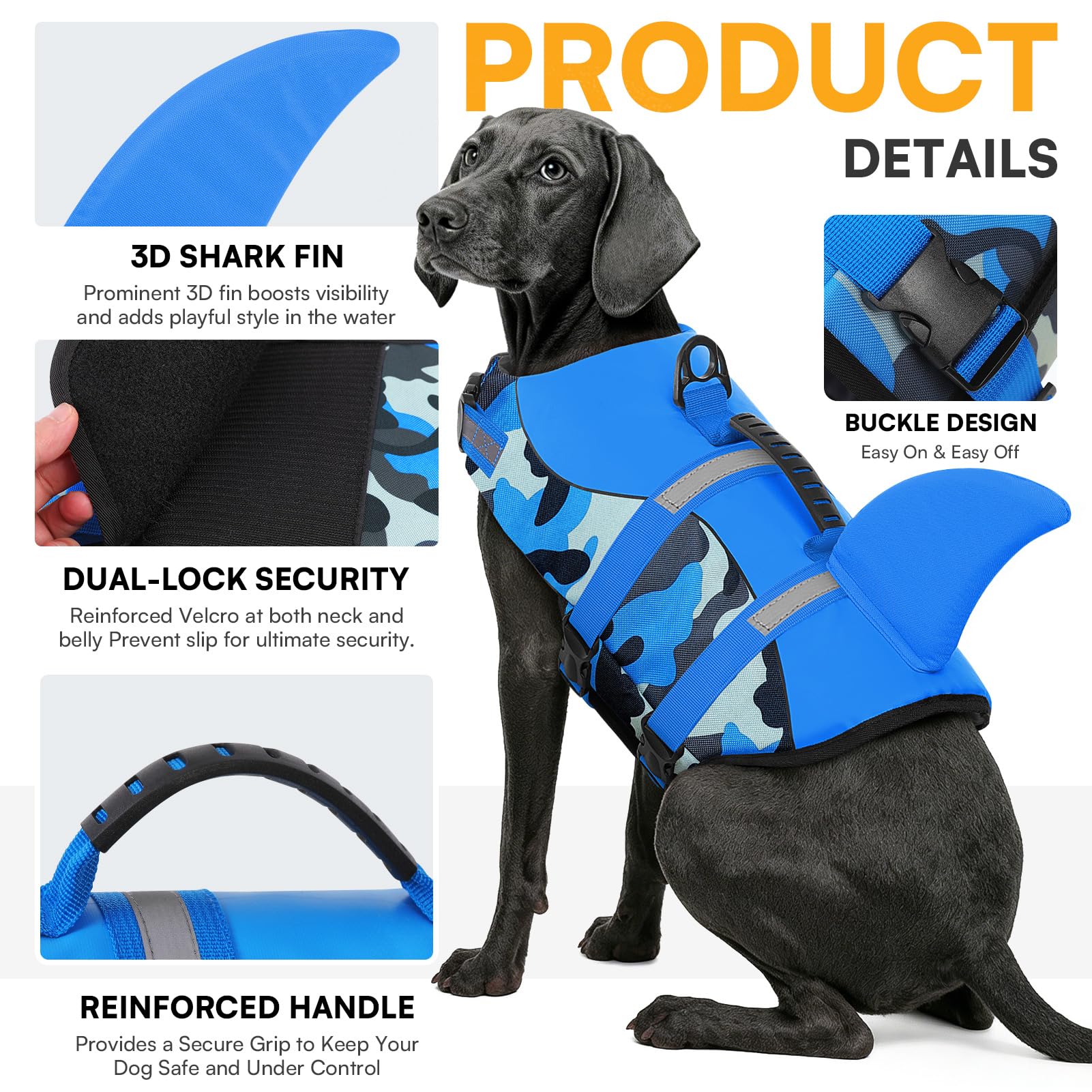 Queenmore Dog Life Jacket with a close view of its fastening buckles.