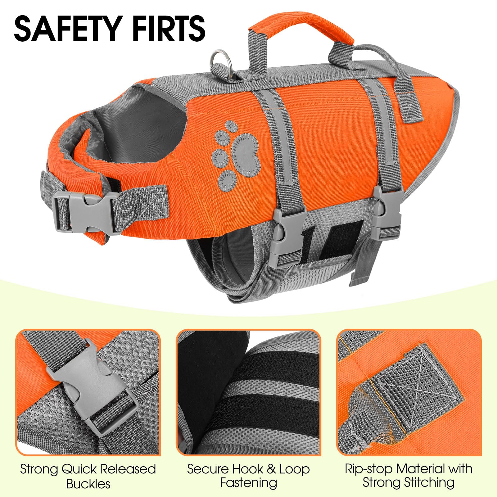 Queenmore dog life jacket close-up showing its EPE flotation areas.