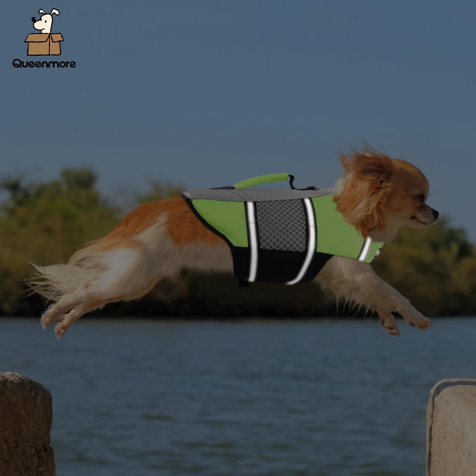 Queenmore Dog Life Jacket with a close view of its vest materials.