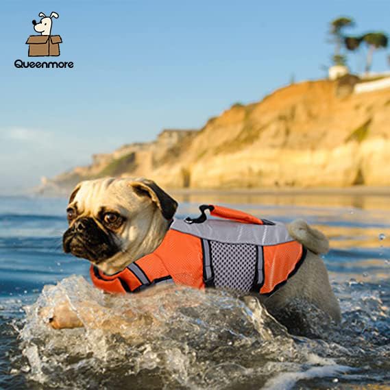 Queenmore dog life jacket showing its ripstop fabric and netting.