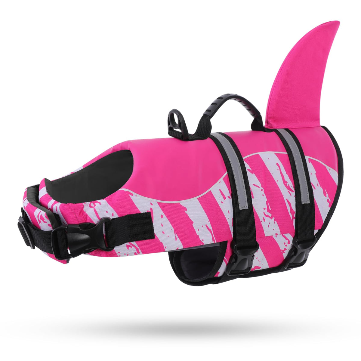 Queenmore Dog Life Jacket shown from the front with its shark-inspired vest design.