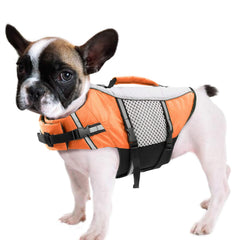 Queenmore dog life jacket shown from the front in orange.