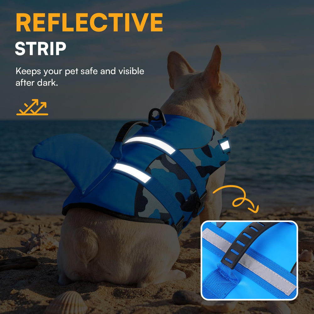 Queenmore Dog Life Jacket with its top grabbing handle in view.