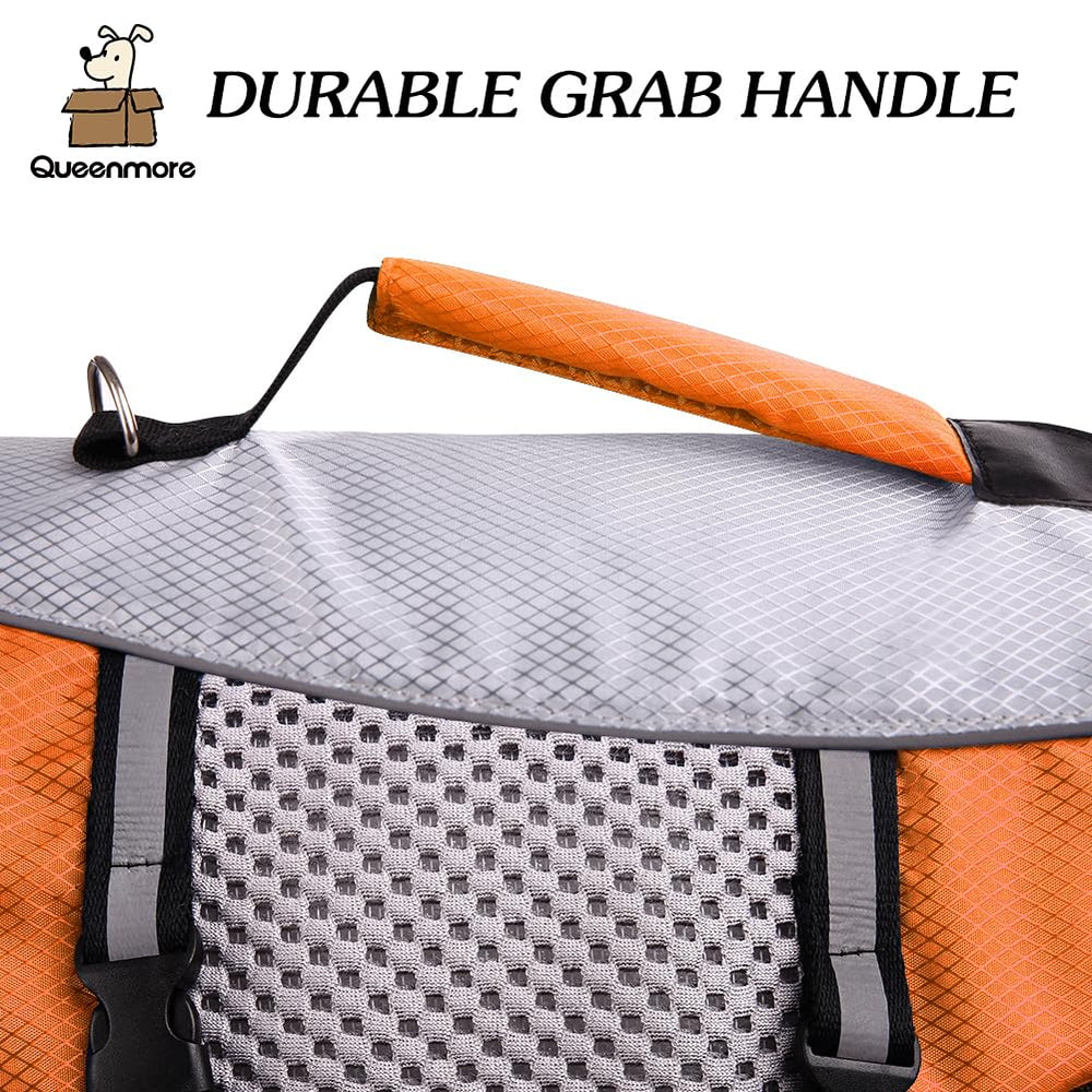 Queenmore dog life jacket showing the reflective section on the back.