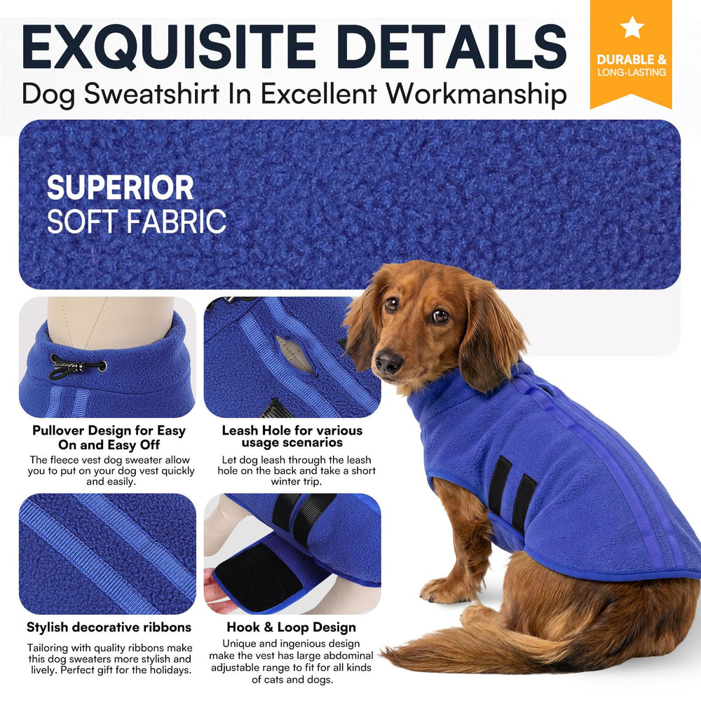 Queenmore dog sweater viewed from the back, showing the leash hole.