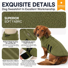 Queenmore dog sweater shown from the back with its leash opening.