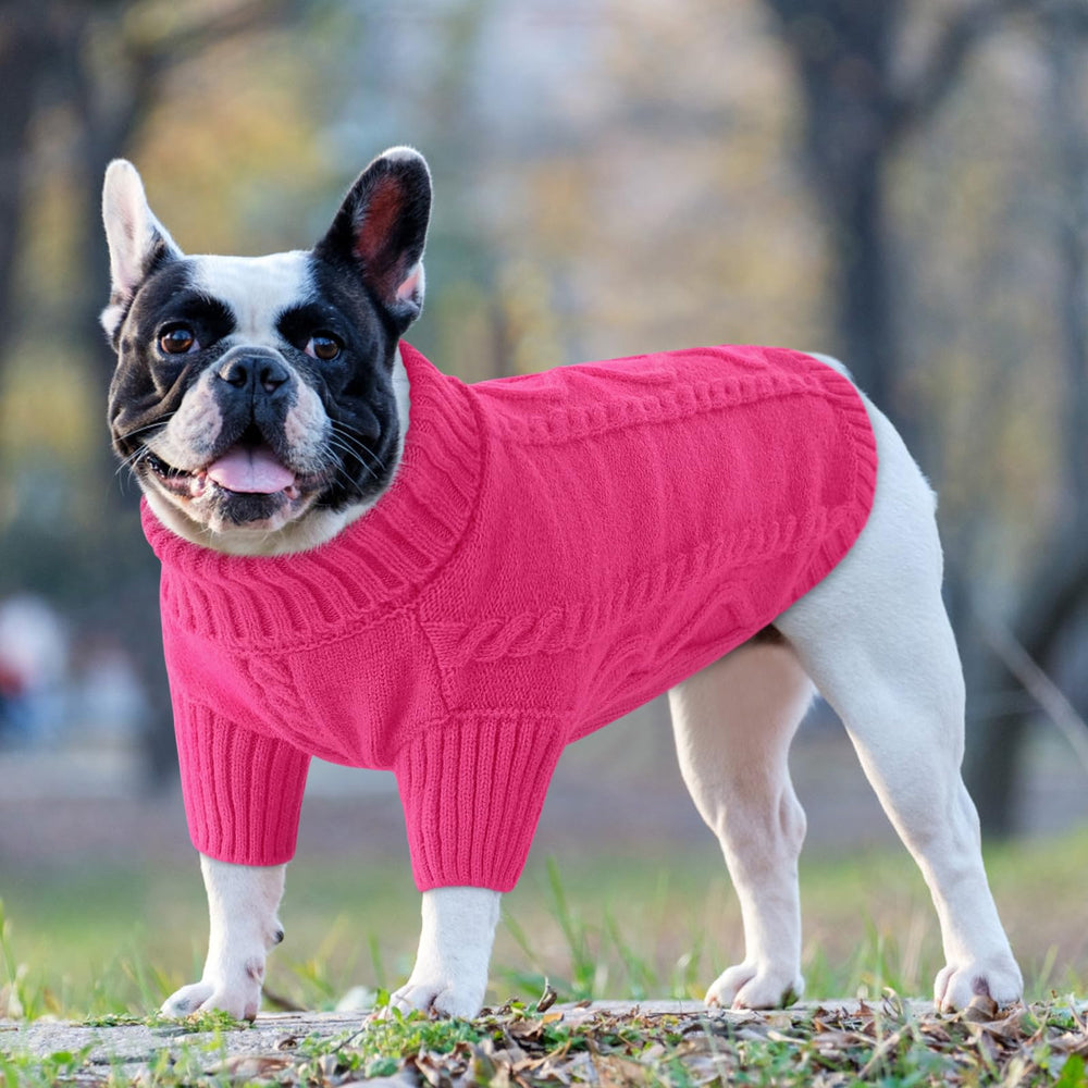 Queenmore dog sweater color options in Lawn Green, Blueish Grey and Baby Pink.