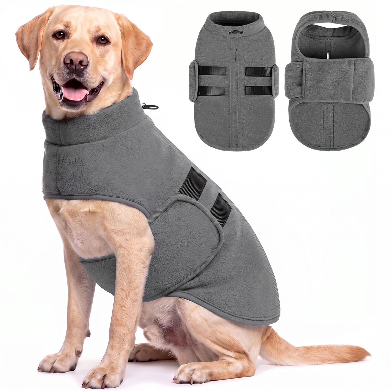 Queenmore dog sweater shown from the front in grey.