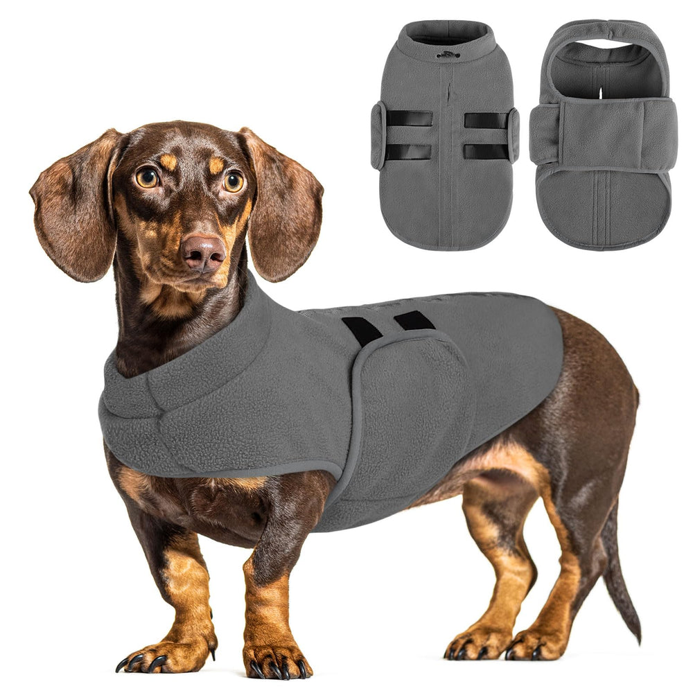 Queenmore dog sweater shown from the front, highlighting its fleece vest shape.