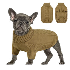 Queenmore dog sweater shown from the front, displaying its cable-knit pullover design.