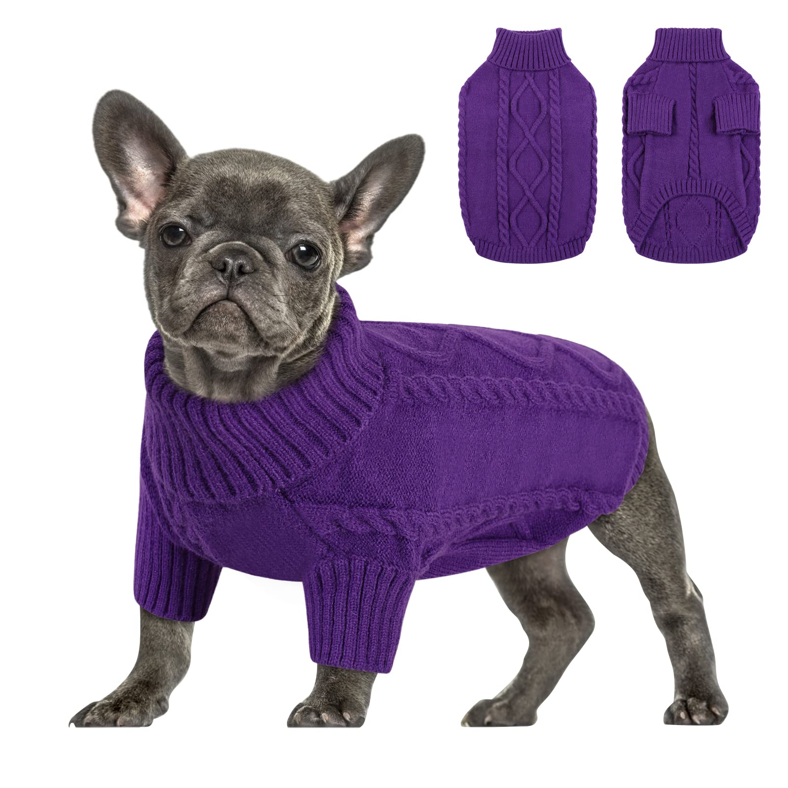 Queenmore dog sweater shown from the front in a solid color.