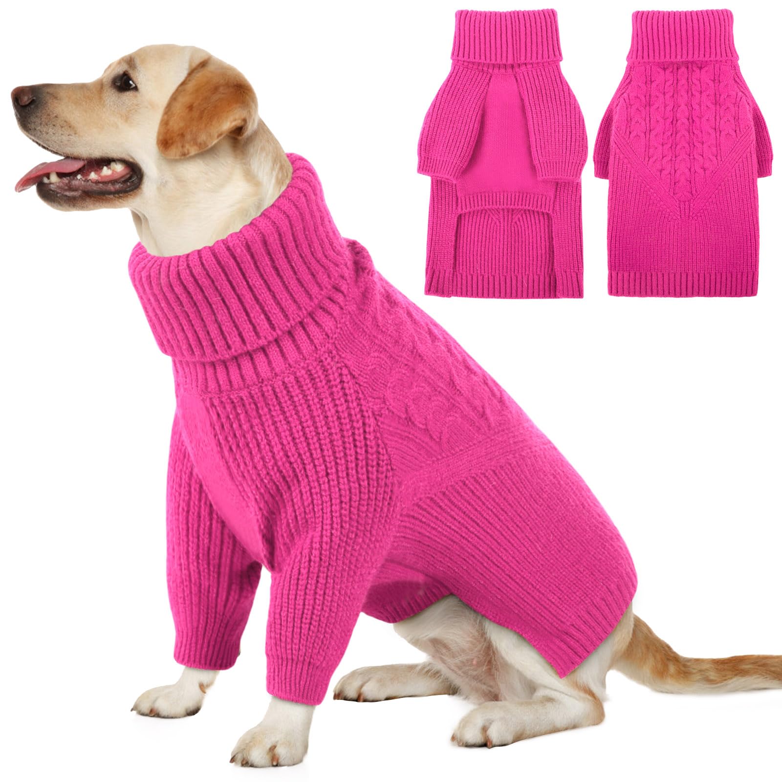 Queenmore dog sweater shown from the front in its cable-knit style.