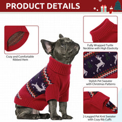 Queenmore dog sweater close-up showing its reindeer and snowflake pattern.