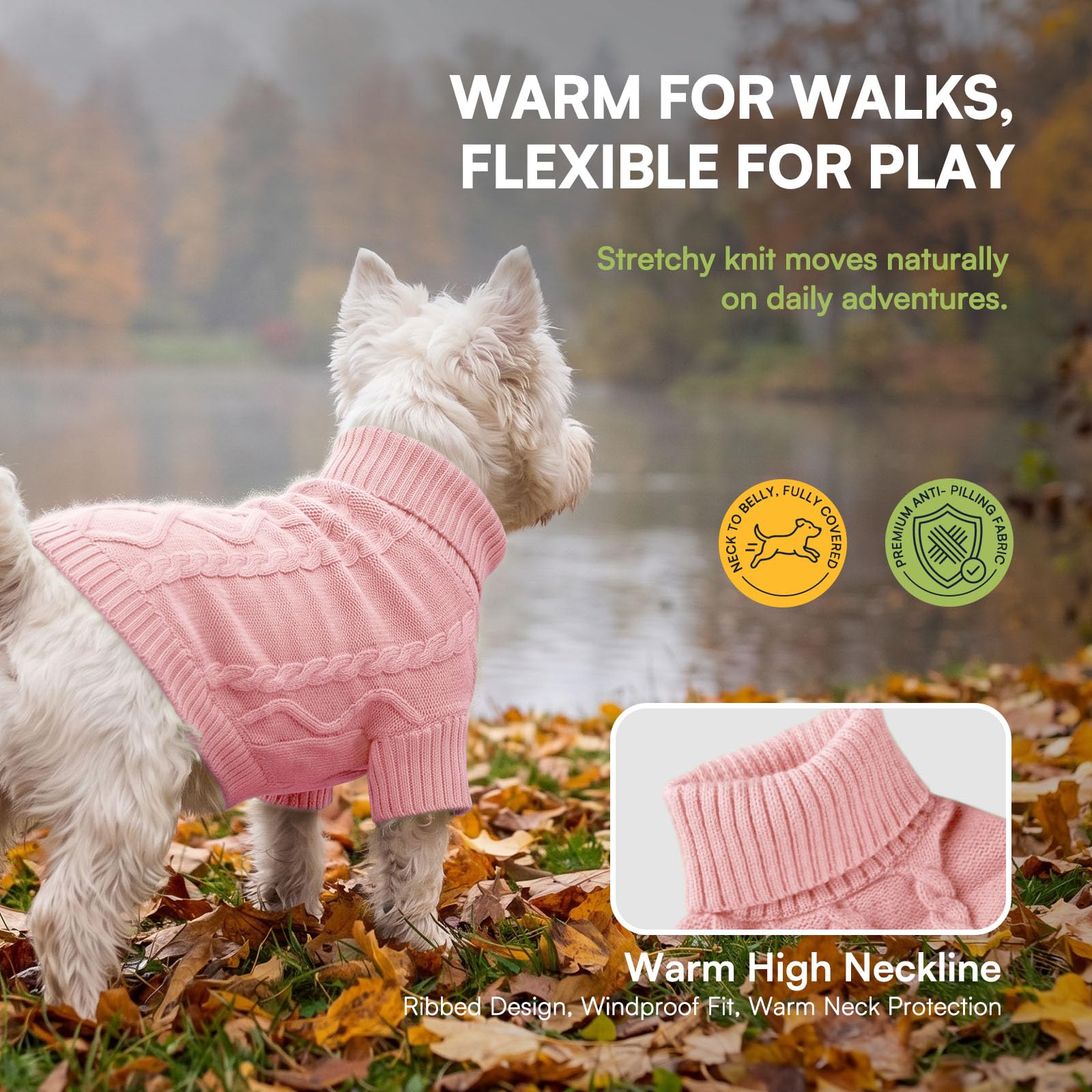 Queenmore dog sweater detail highlighting the ribbed cuffs and hem.