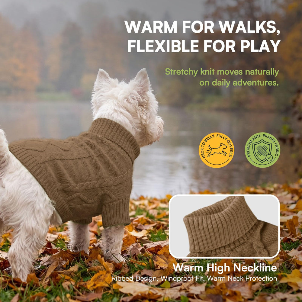 Queenmore dog sweater detail showing the ribbed cuff and hem finish.