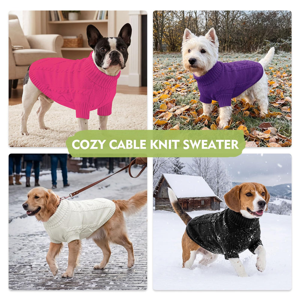 Queenmore dog sweater shown with its flexible, stretchy knit construction.