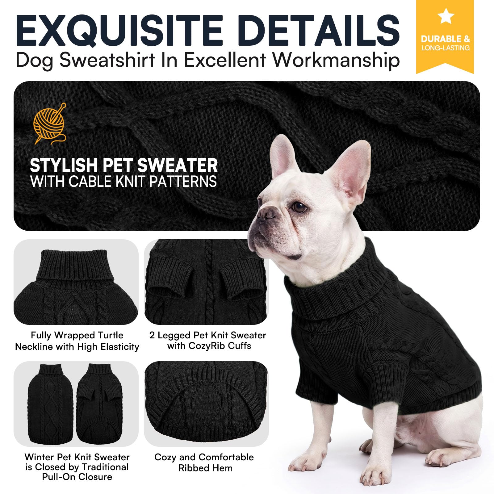 Queenmore dog sweater detail highlighting the turtleneck collar.