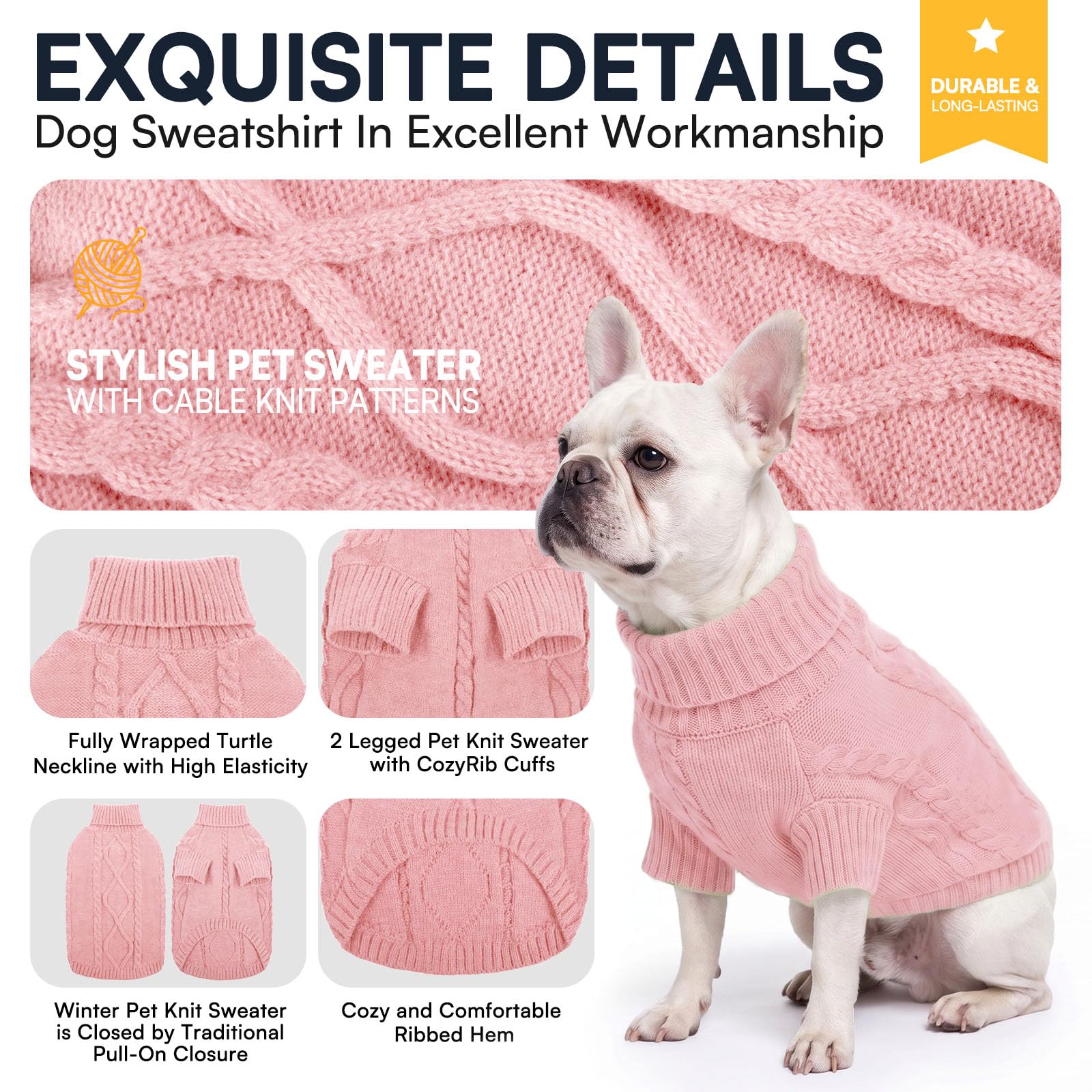 Queenmore dog sweater detail showing the turtleneck neckline.