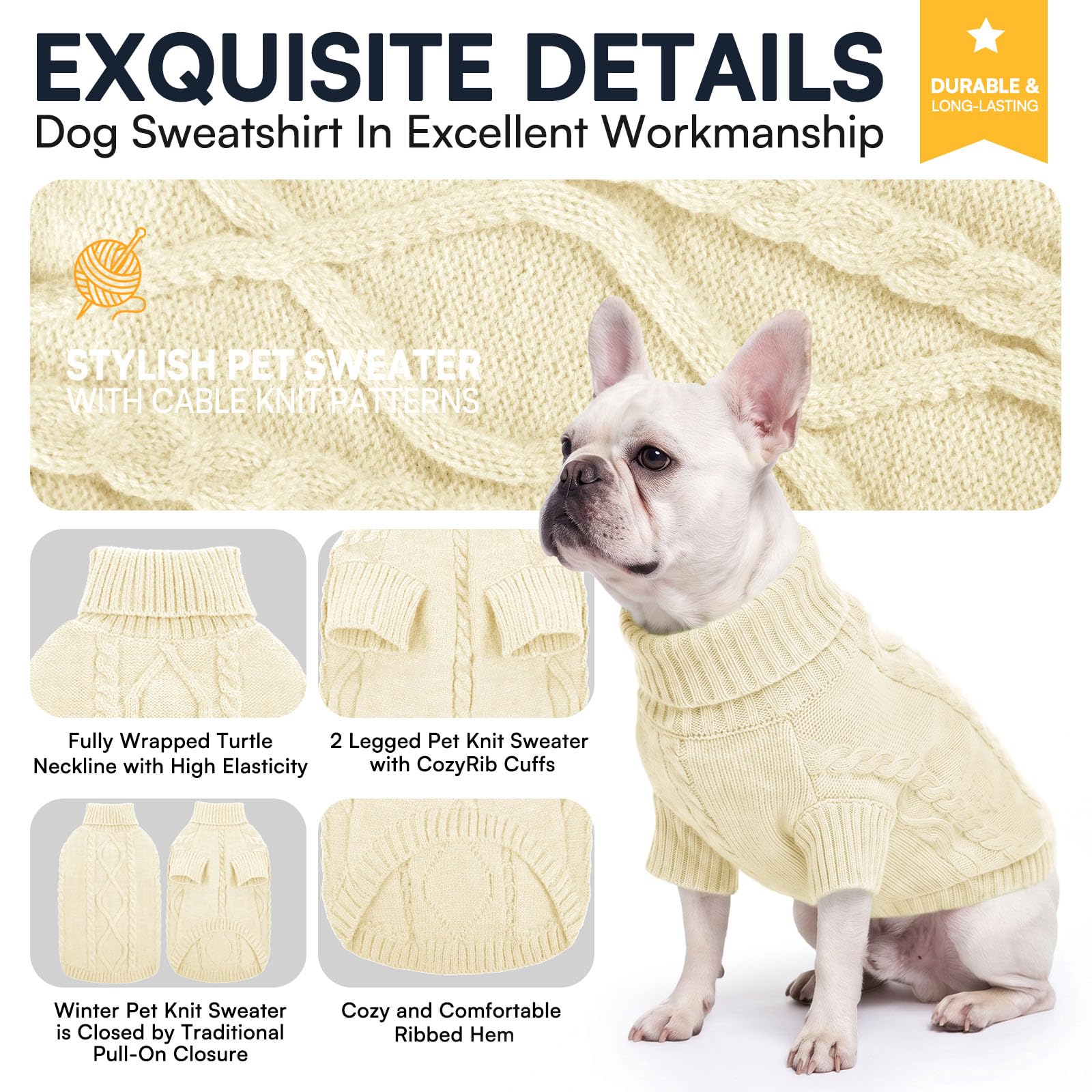 Queenmore dog sweater detail highlighting the turtleneck collar.