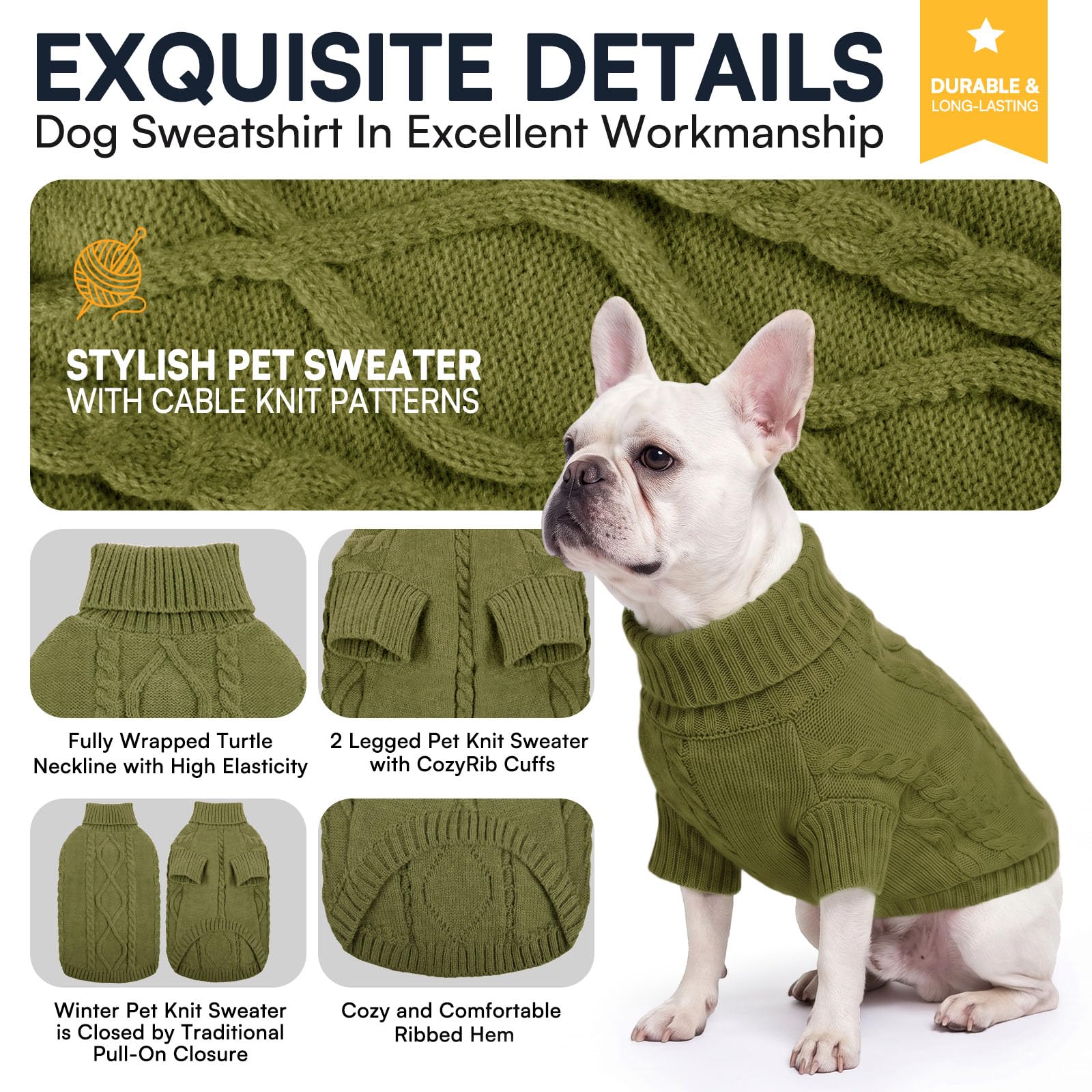 Queenmore dog sweater turtleneck collar shown around the neck area.