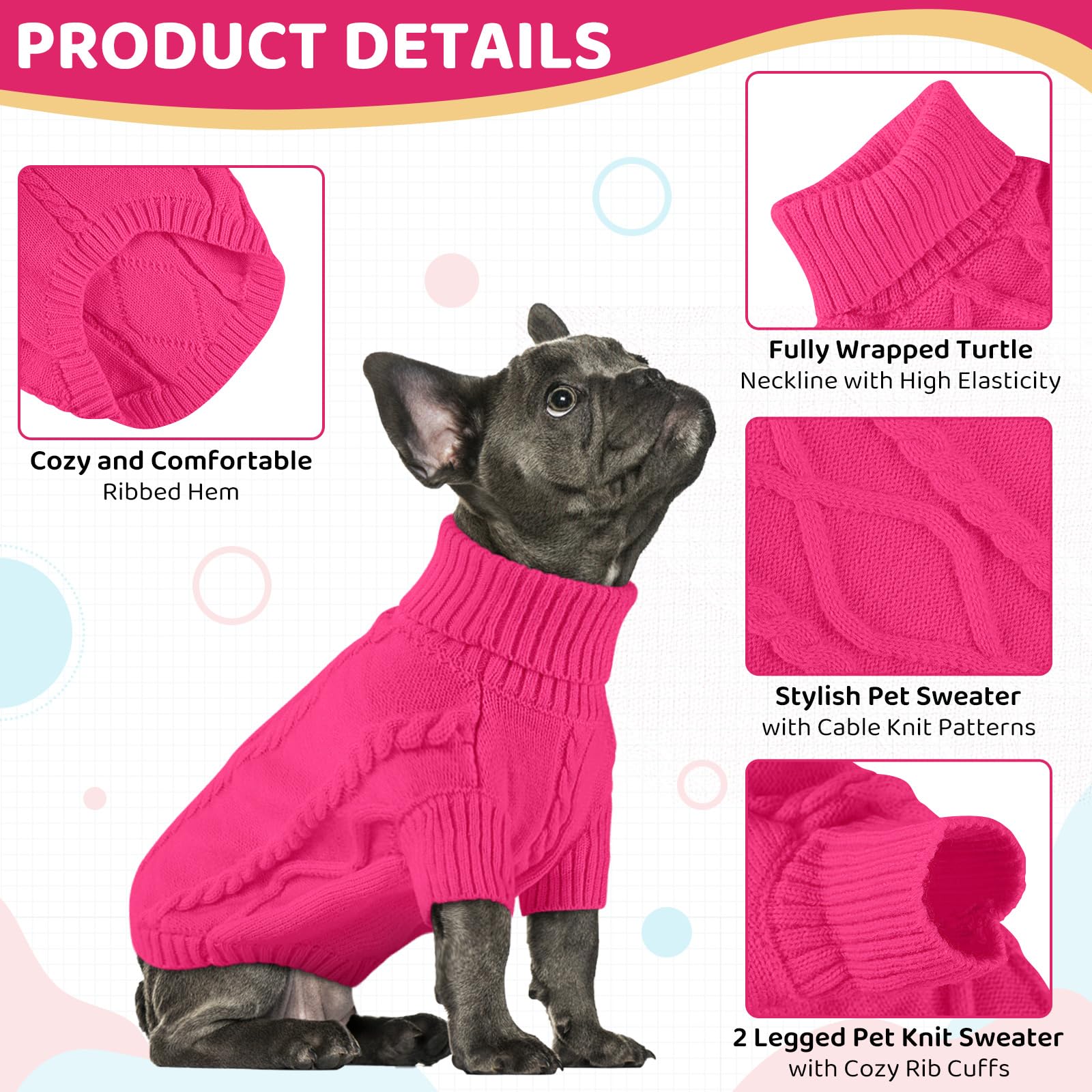 Queenmore dog sweater showing its turtleneck and wraparound coverage.