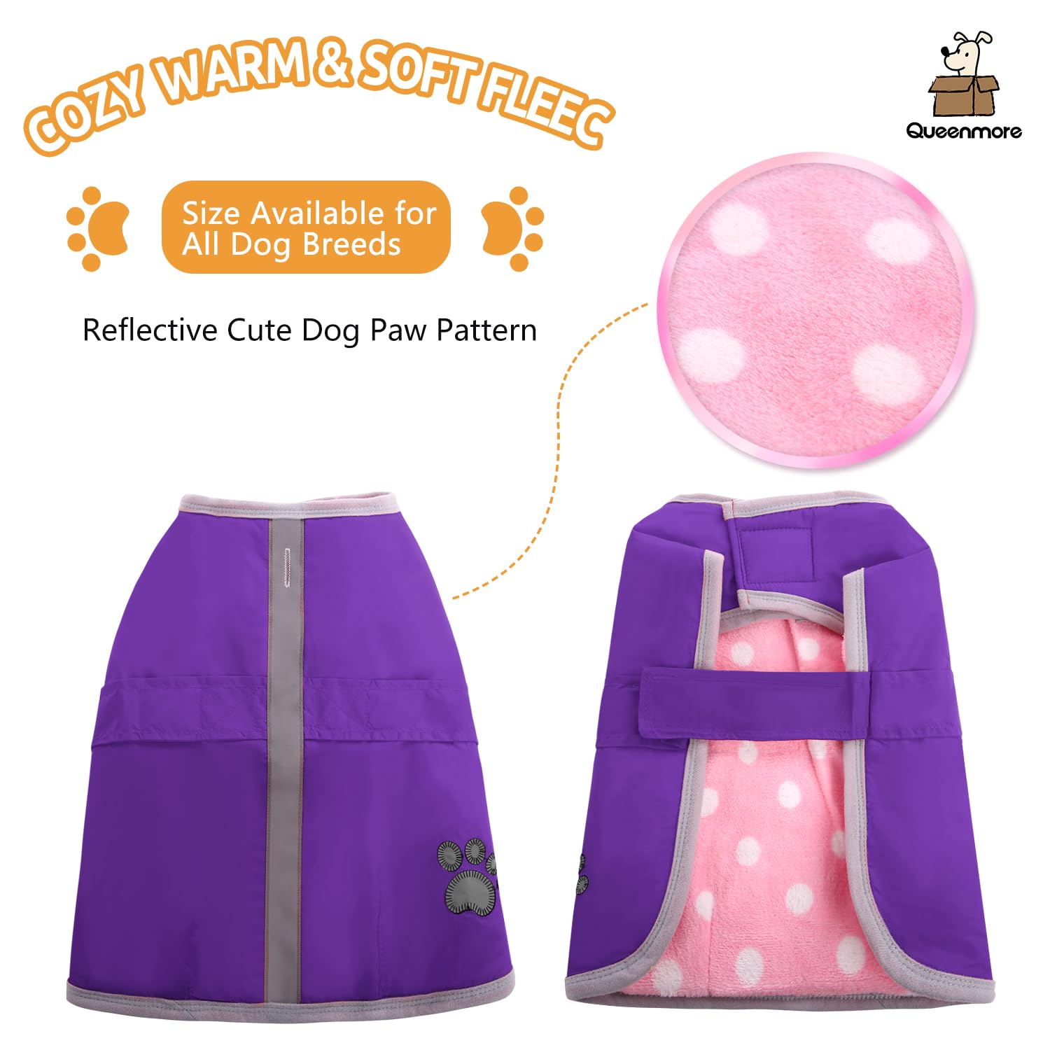 Queenmore Dog Winter Coat with its soft fleece lining in close-up.