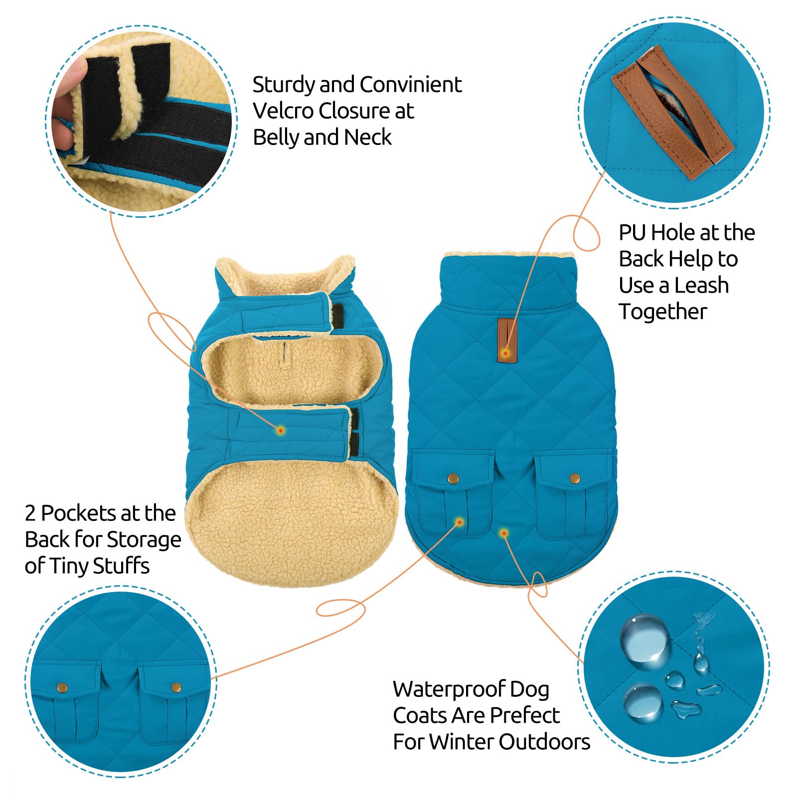 Queenmore dog winter coat showing the leash opening at the back.