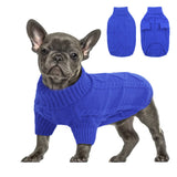 Queenmore small dog sweater shown from the front with its turtleneck and cable-knit design.