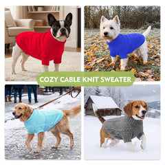 Queenmore small dog sweater shown to highlight its stretchy knitted fabric.