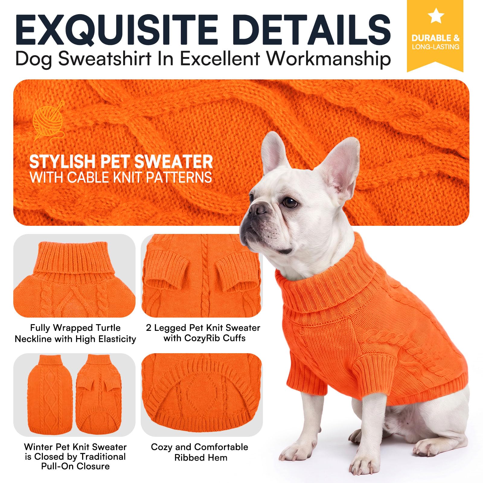 Queenmore XL dog sweater detail showing the turtleneck collar.