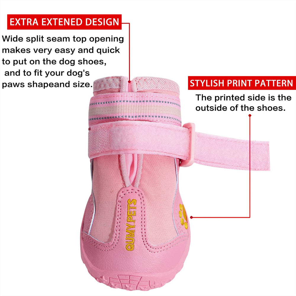 QUMY dog boots detail showing the wide opening and adjustable reflective straps.