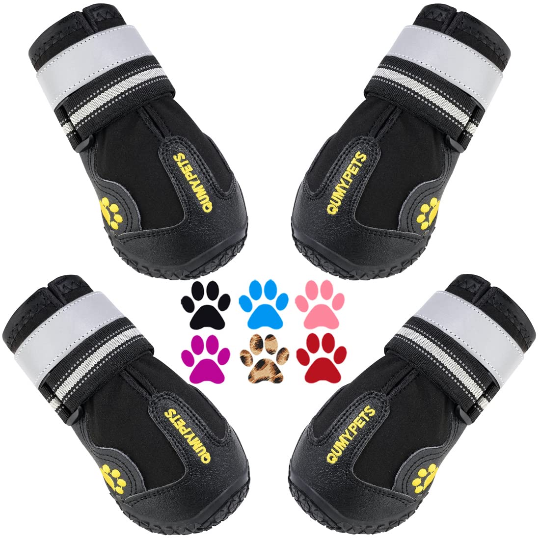 QUMY dog boots shown from the front with their overall shape visible.
