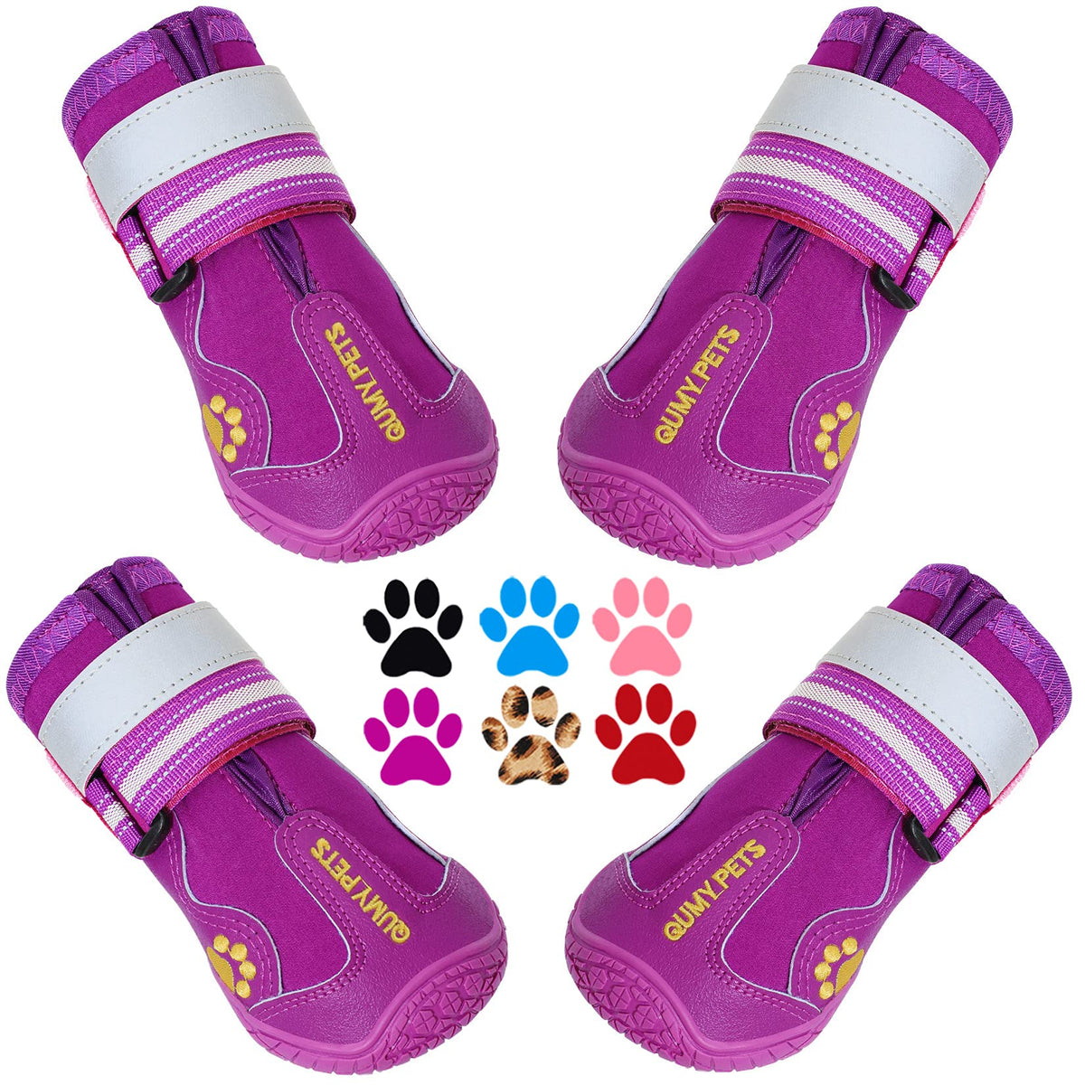 QUMY dog shoes shown from the front, highlighting the shape of the paw protectors.