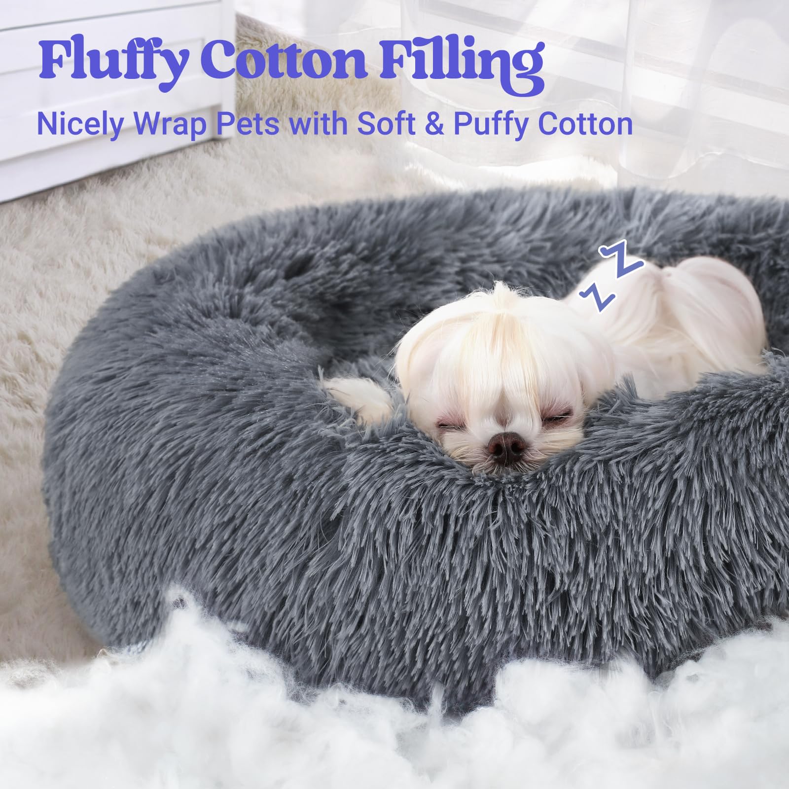 Close view of the soft plush fabric on the rabbitgoo Calming Cat Bed.