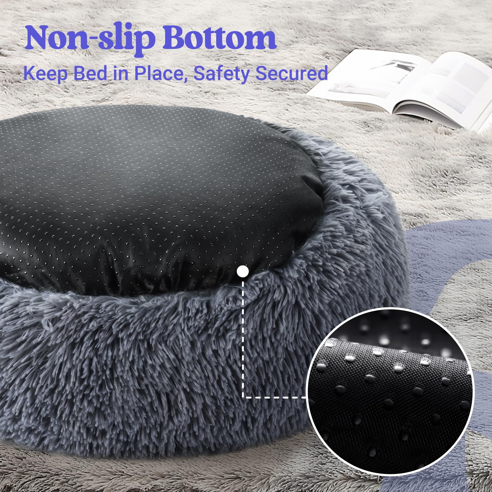 rabbitgoo Calming Cat Bed shown as a washable, one-piece bed.