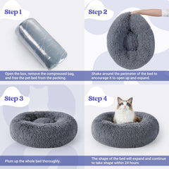 rabbitgoo cat bed being placed in a washing machine for cleaning.