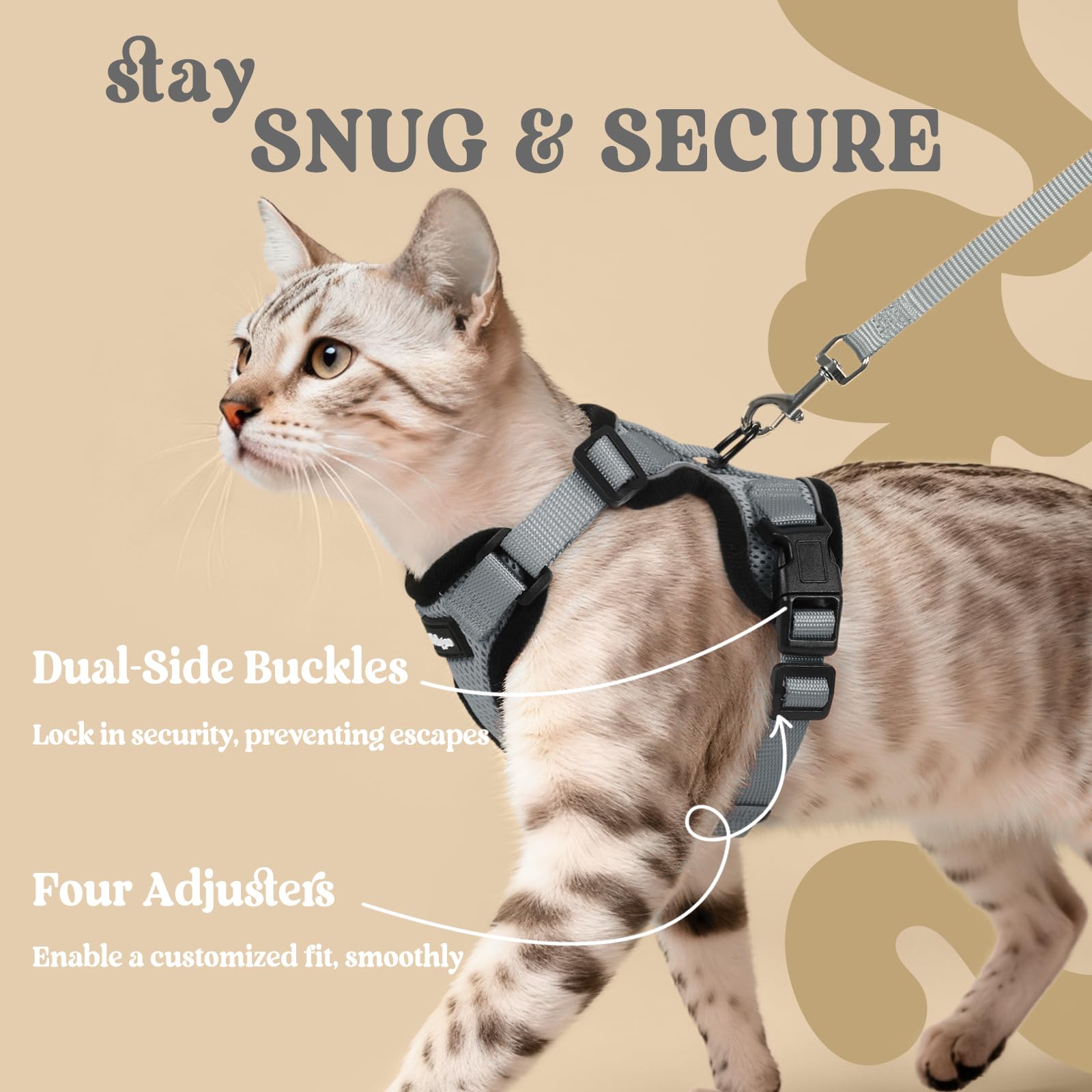 rabbitgoo cat harness detail showing the adjustable vest straps.