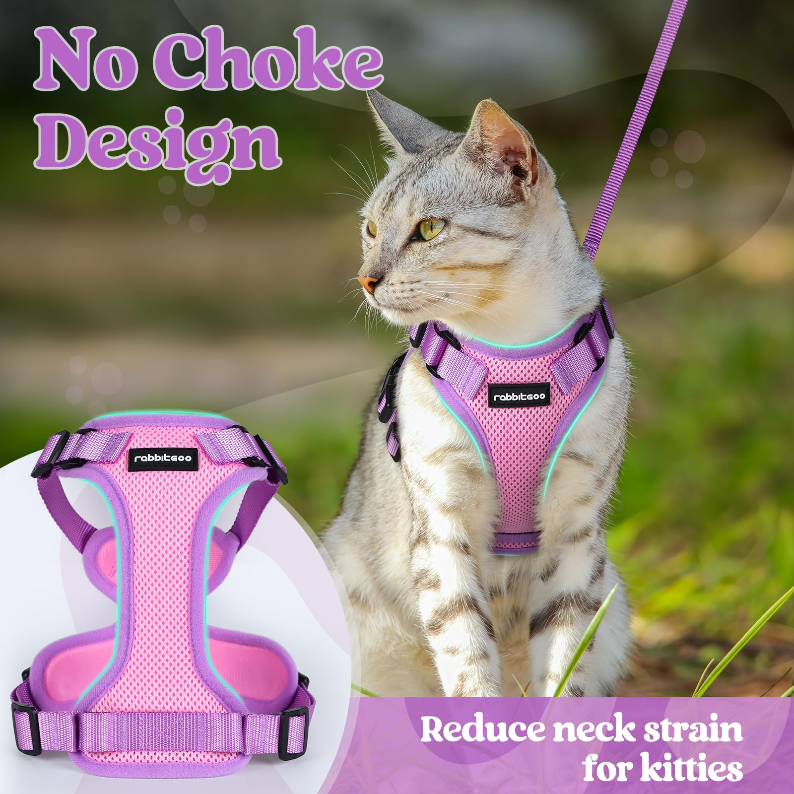 rabbitgoo Cat Harness and Leash Set showing the adjustable harness sliders.
