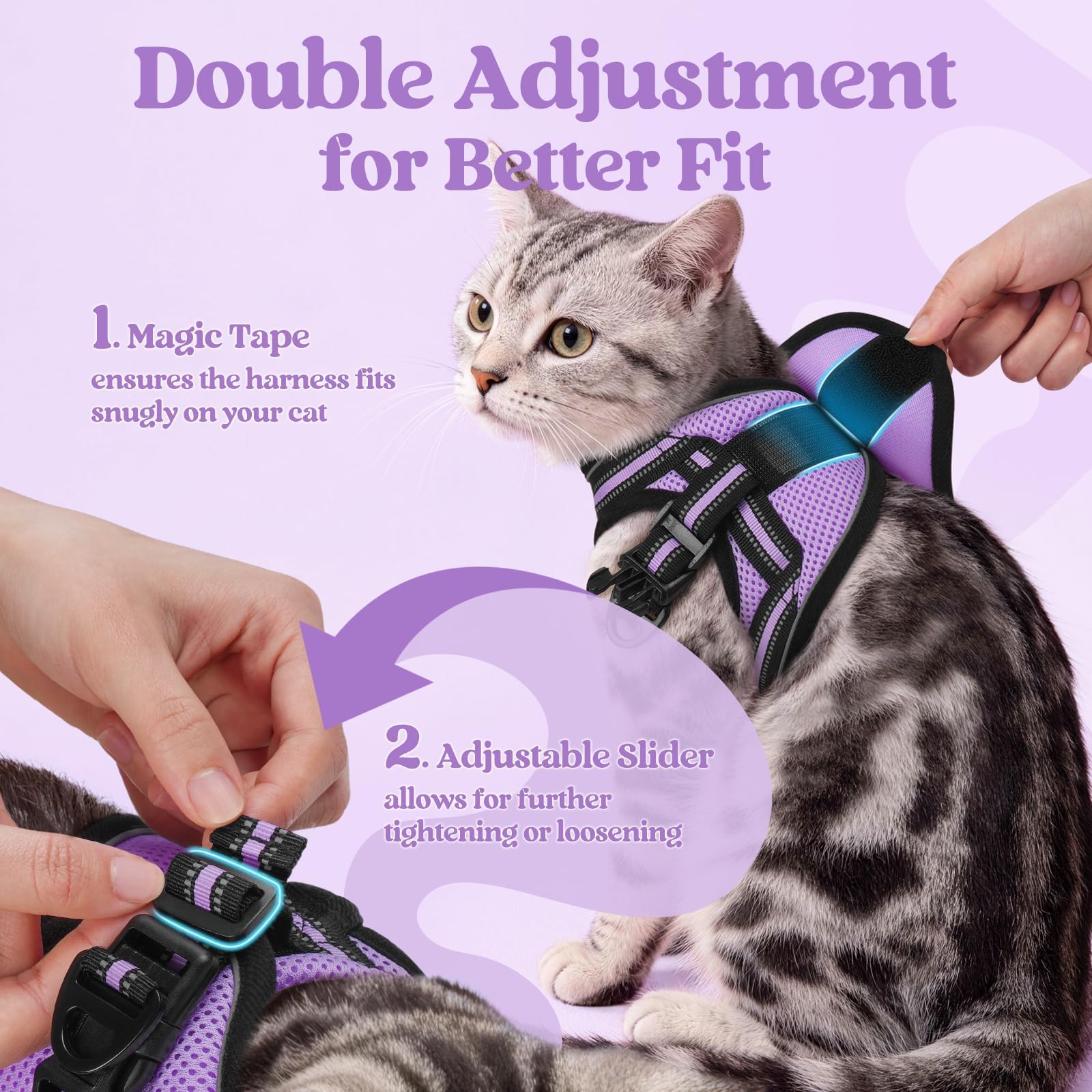 rabbitgoo cat harness close-up showing its breathable air-mesh padding.