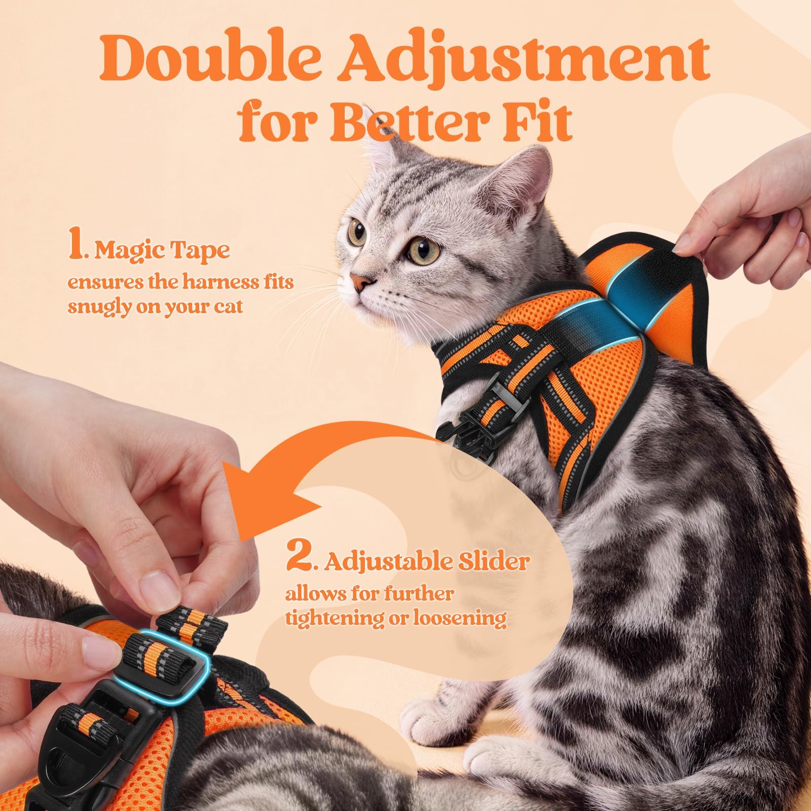 rabbitgoo cat harness close-up of the breathable air-mesh padding.