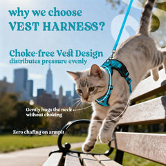 rabbitgoo cat harness close-up highlighting its breathable air-mesh fabric.