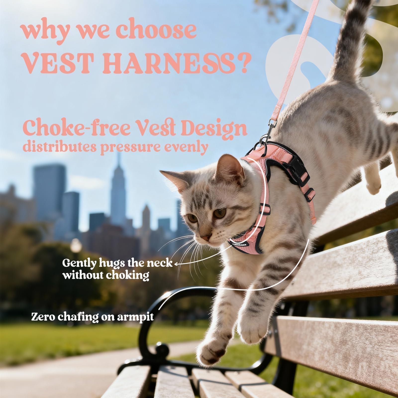 rabbitgoo Cat Harness close-up highlighting its breathable air-mesh fabric.